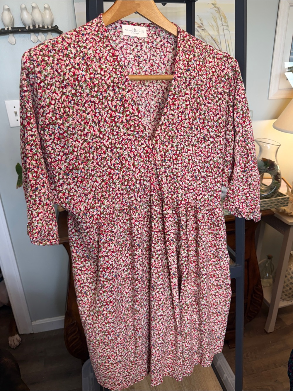 NATURAL LIFE Red, White and Green Floral Midi Dress